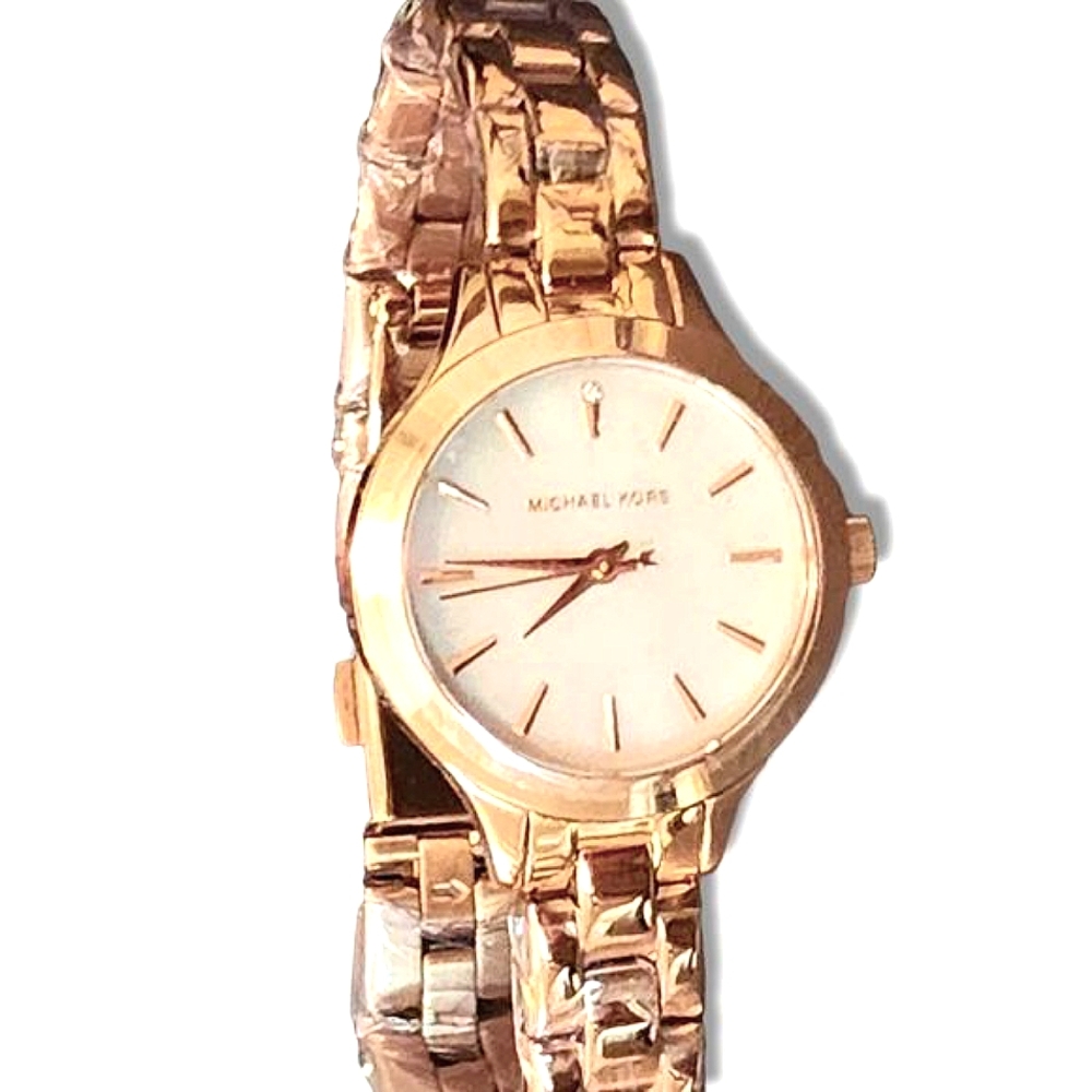 New Michael Kors Women's Rosegold Slim Runway Watch MK-3872